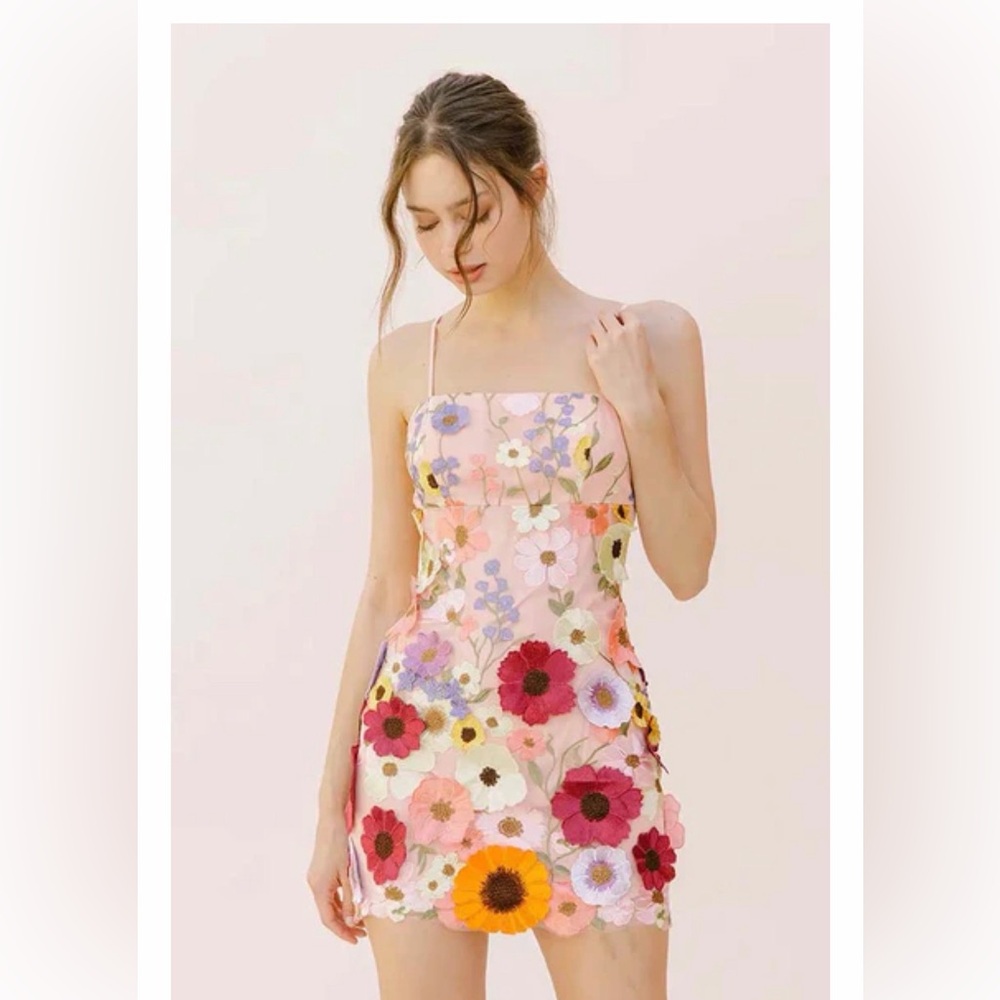 Storia Pink Floral Embroidered Mini Dress